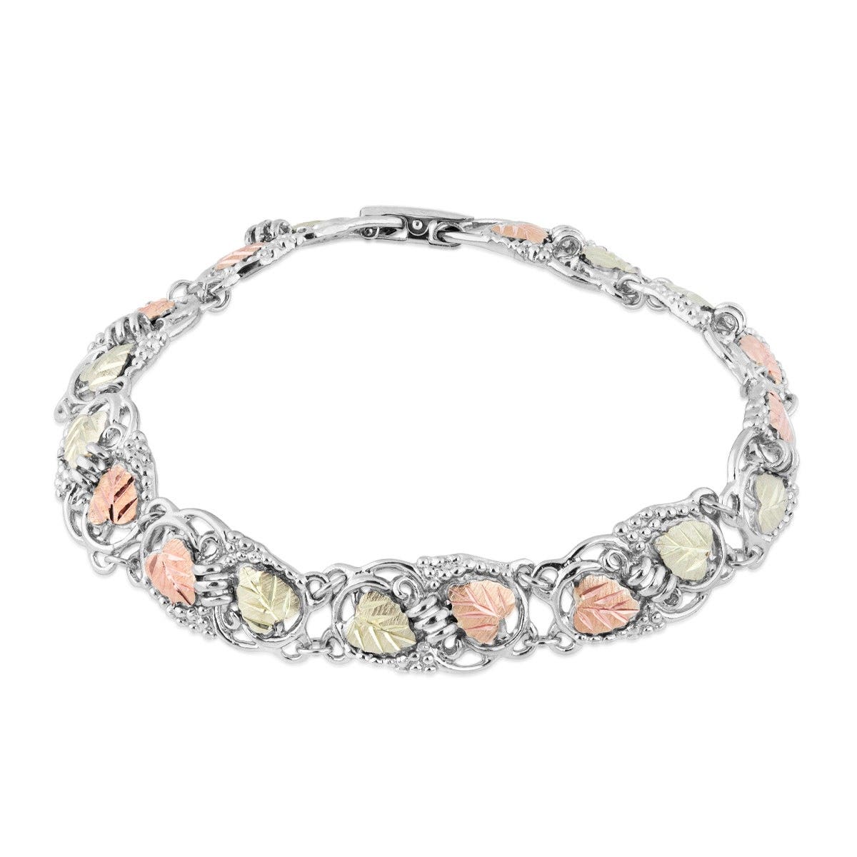 sterling silver Black Hills Gold grapevine and leaf link bracelet