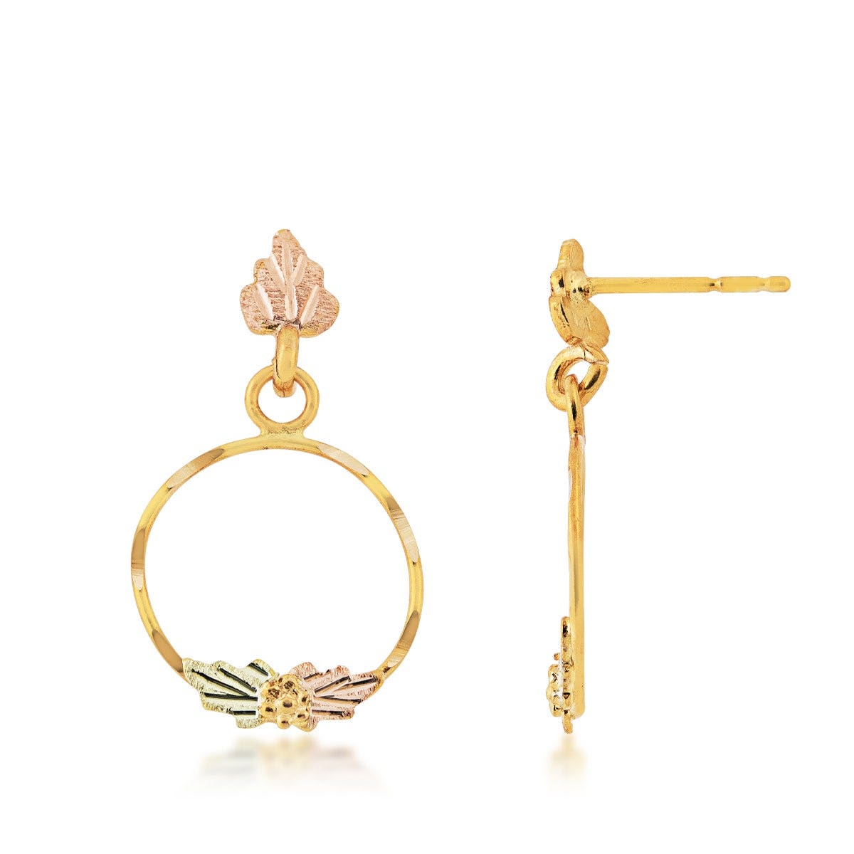 Mt. Rushmore Black Hills Gold Diamond Cut Dangle Circle Earrings in 10K Yellow Gold