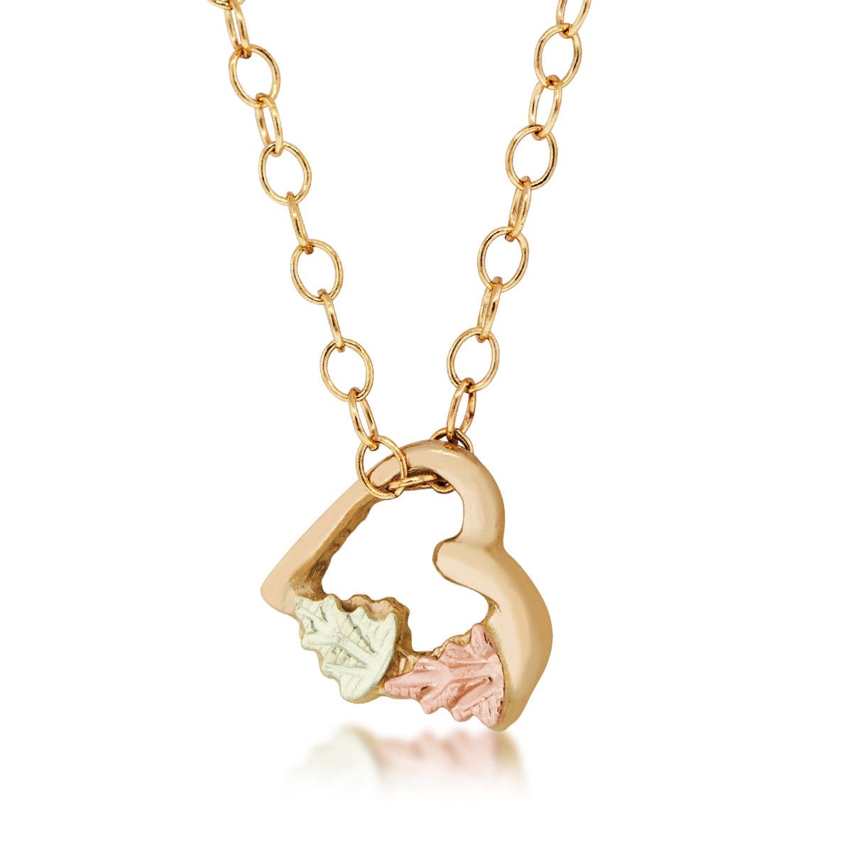 Mt. Rushmore Black Hills Gold Double Leaf Heart Pendant in 10K Yellow Gold