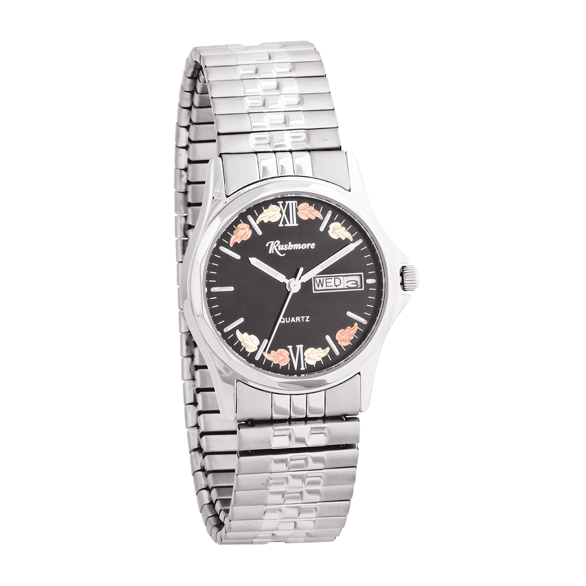 Mt. Rushmore Black Hills Gold Men's Quartz Stainless Steel Watch with Black Dial & Expansion Band