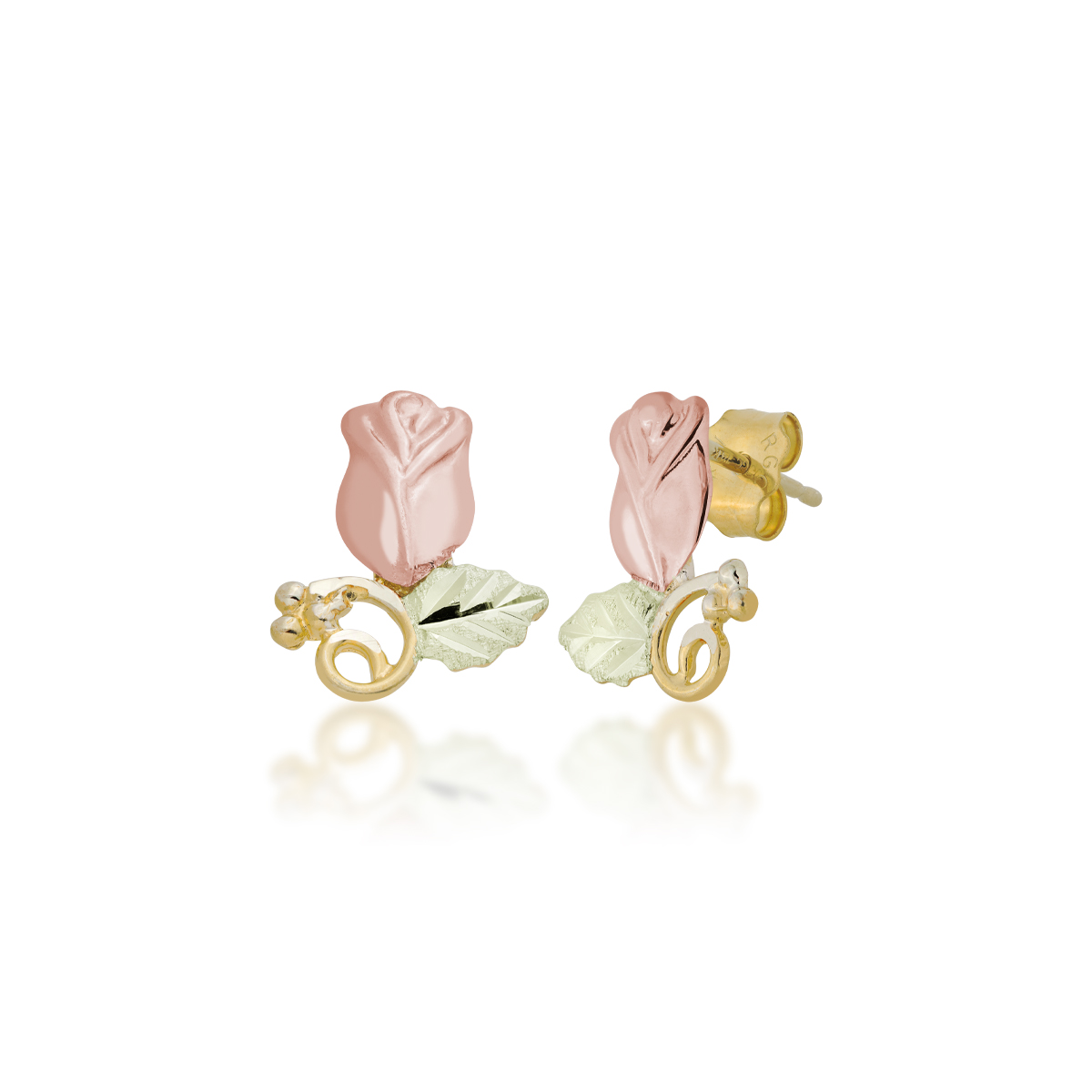 Landstrom's Black Hills Gold Rose Bud Earrings in 10K Pink & Yellow Gold