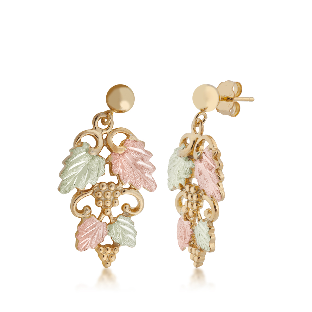 Landstrom's Black Hills Gold Tapered Grapevine & Leaf Dangle Earrings in 10K Yellow Gold