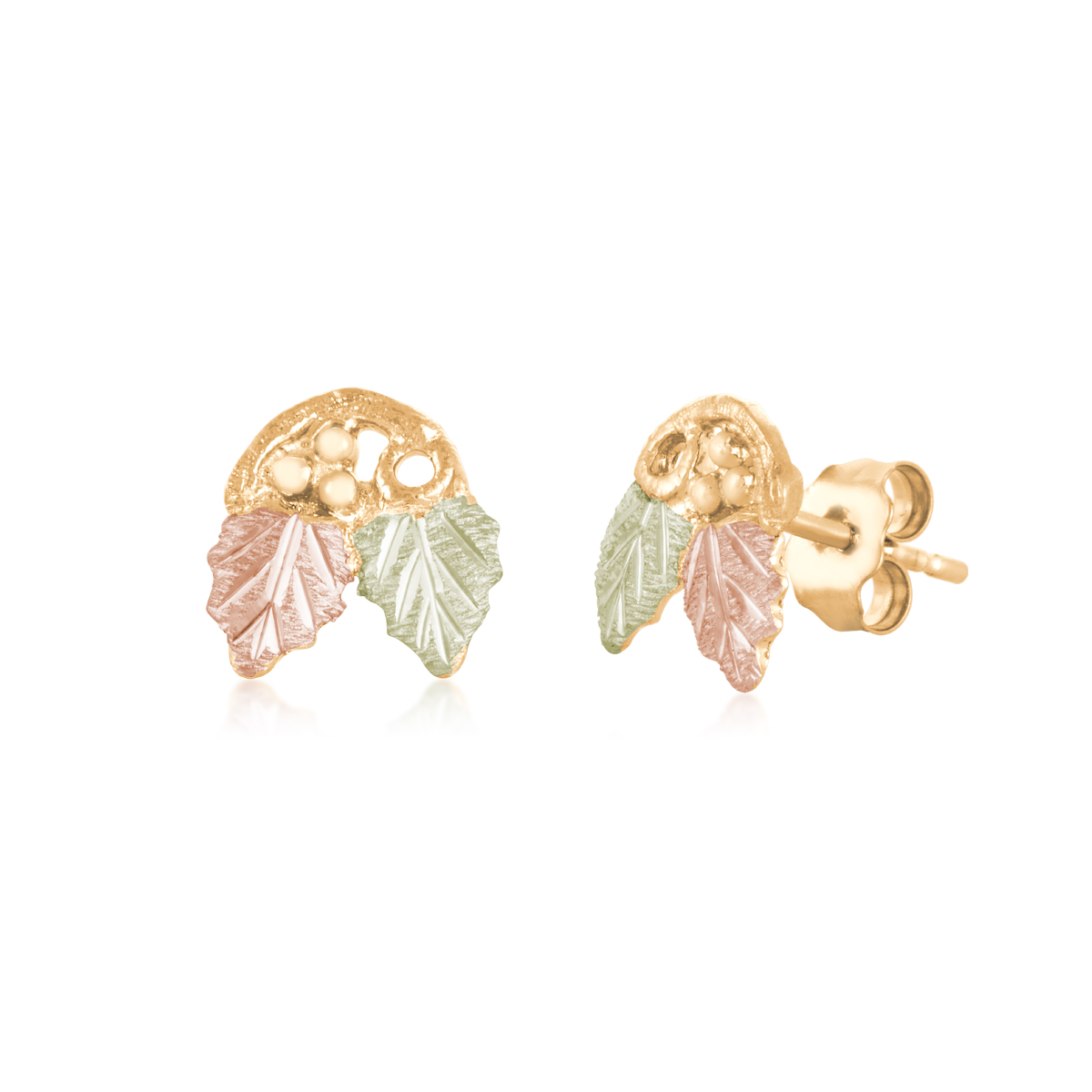 Landstrom's Black Hills Gold Double Leaf Loop Grapevine Earrings in 10K Yellow Gold