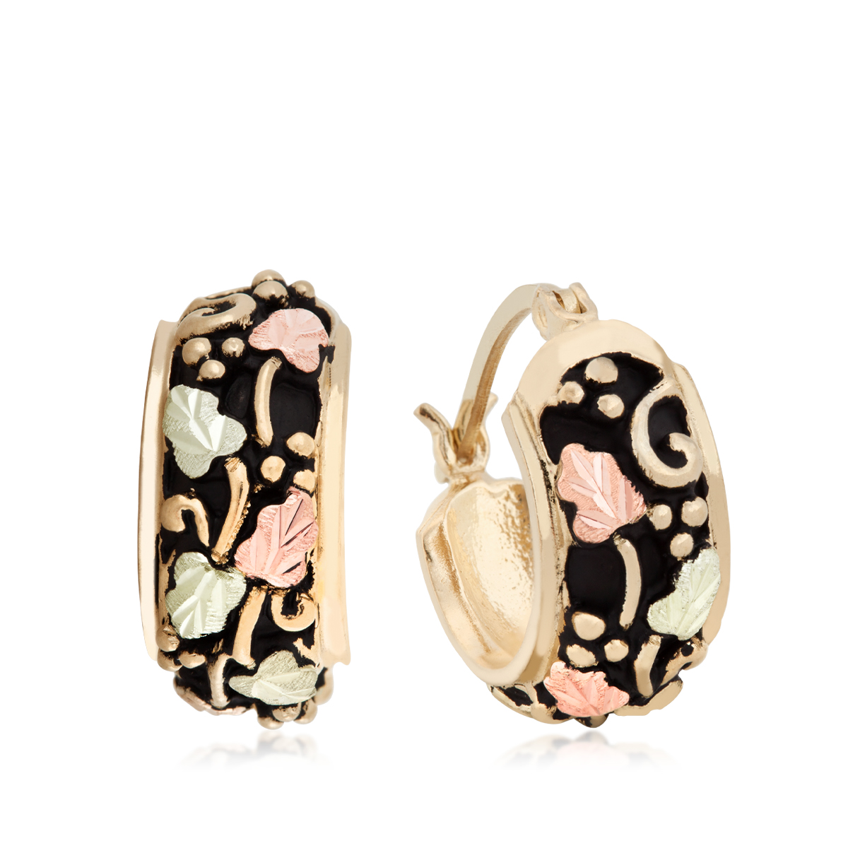 Landstrom's Black Hills Gold Grapevine Antiqued Hoop Earrings in 10K Yellow Gold