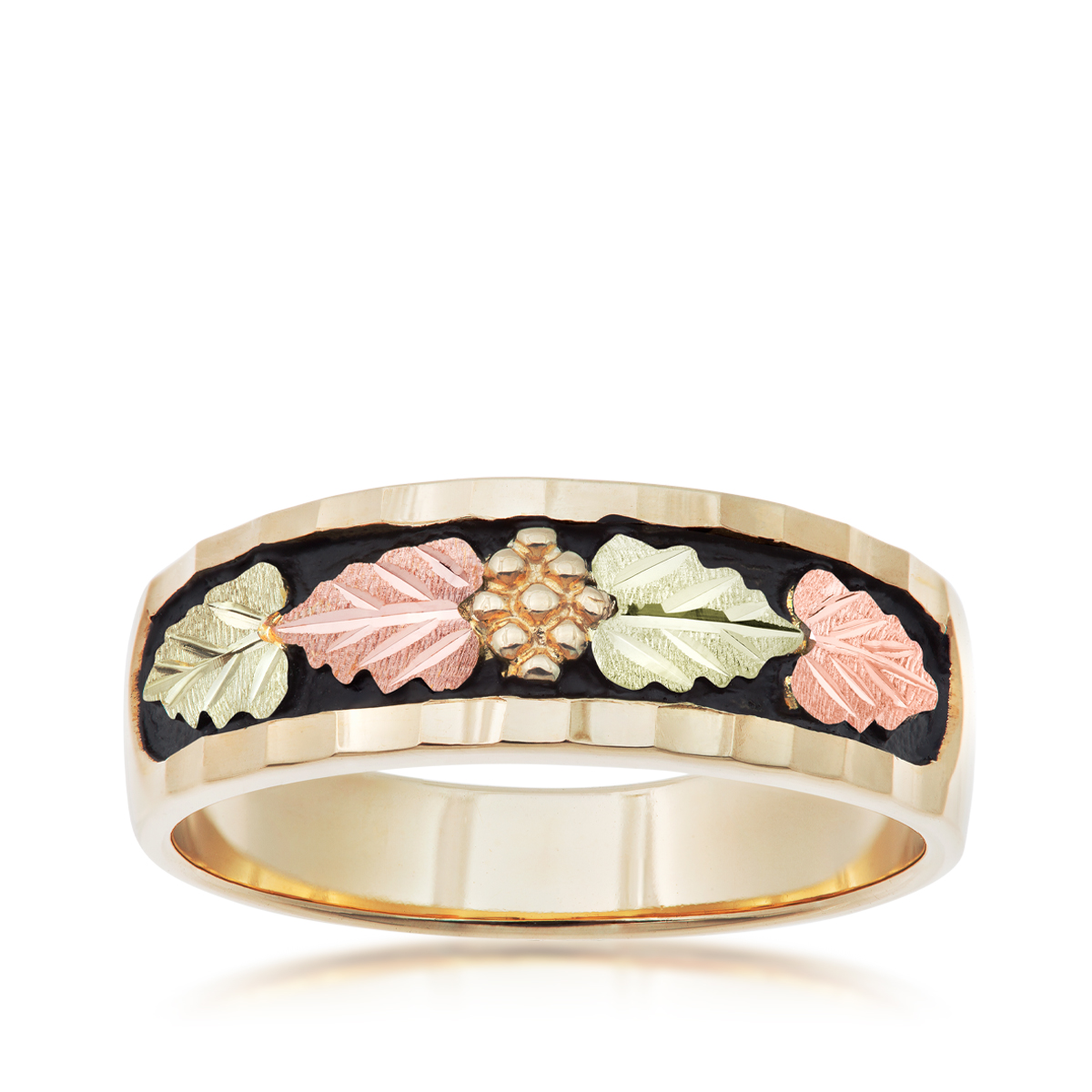 10K yellow gold Black Hills Gold men's grape cluster and leaf antiqued wedding ring
