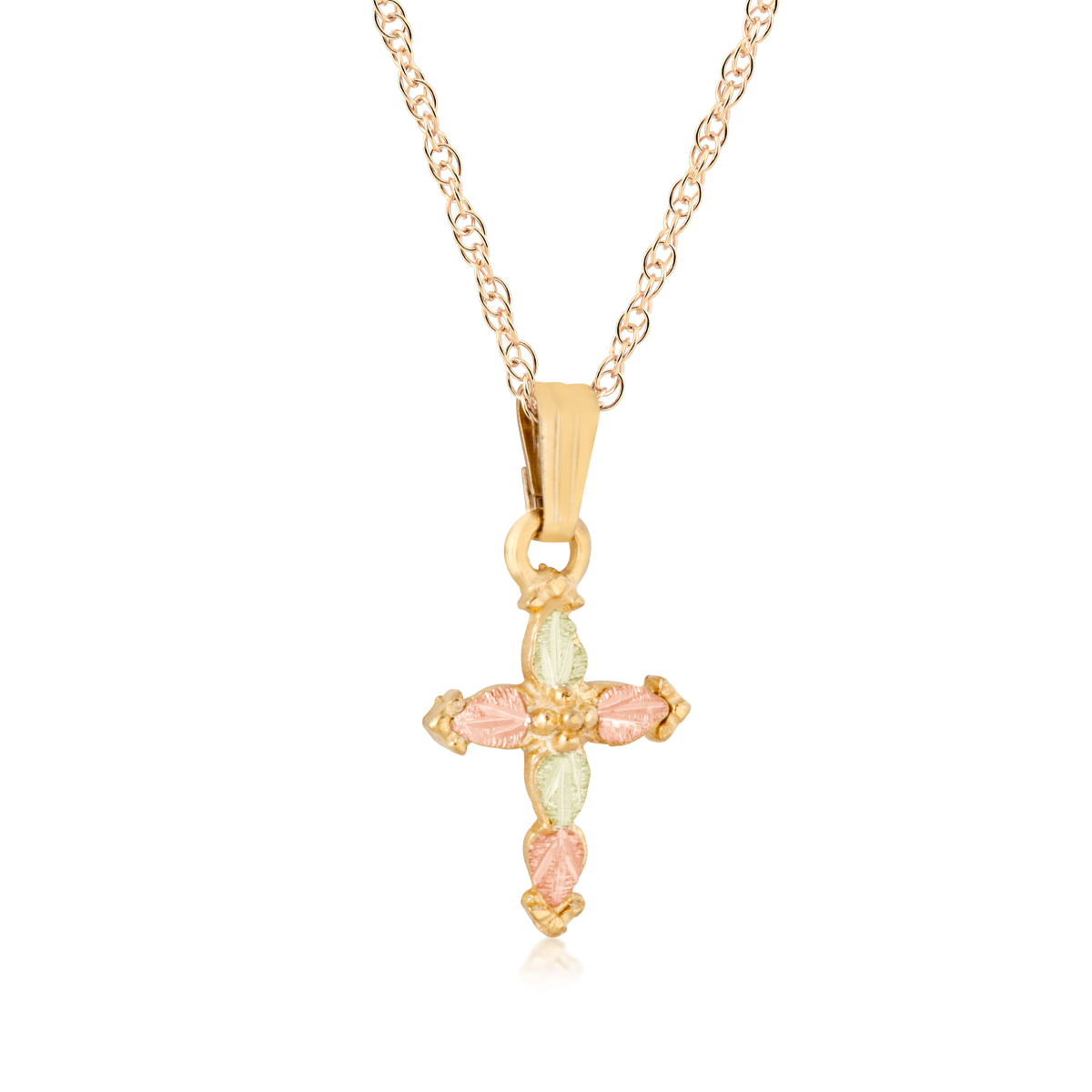 Landstrom's Black Hills Gold Leaf Dangle Cross Pendant in 10K Yellow Gold