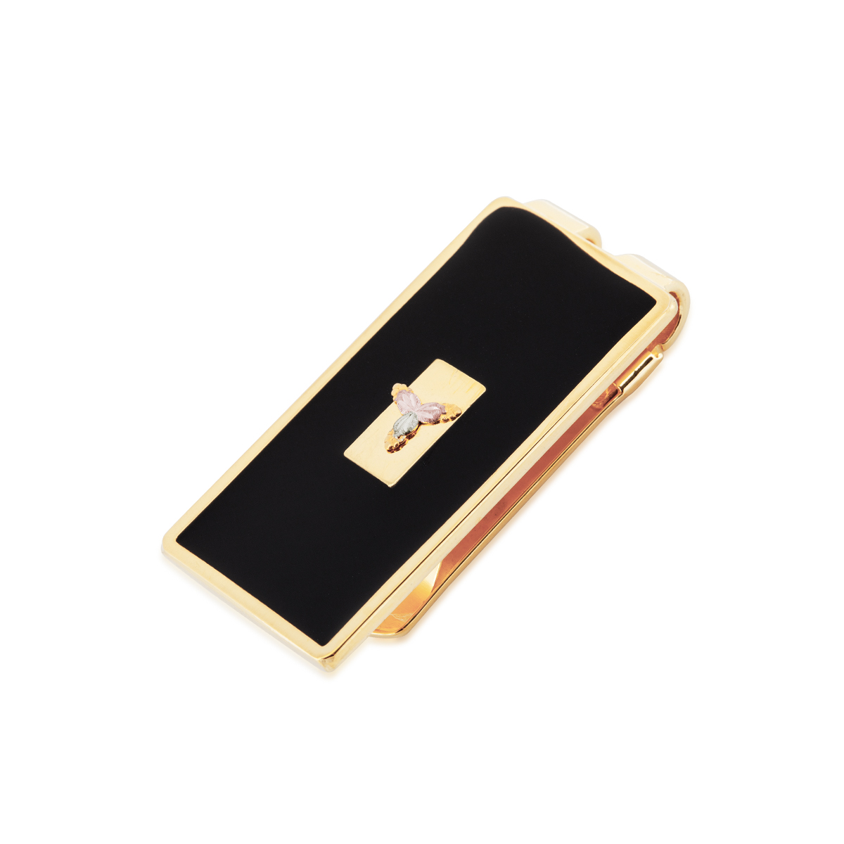 Landstrom's Black Hills Gold Triple Leaf Black Enamel Money Clip