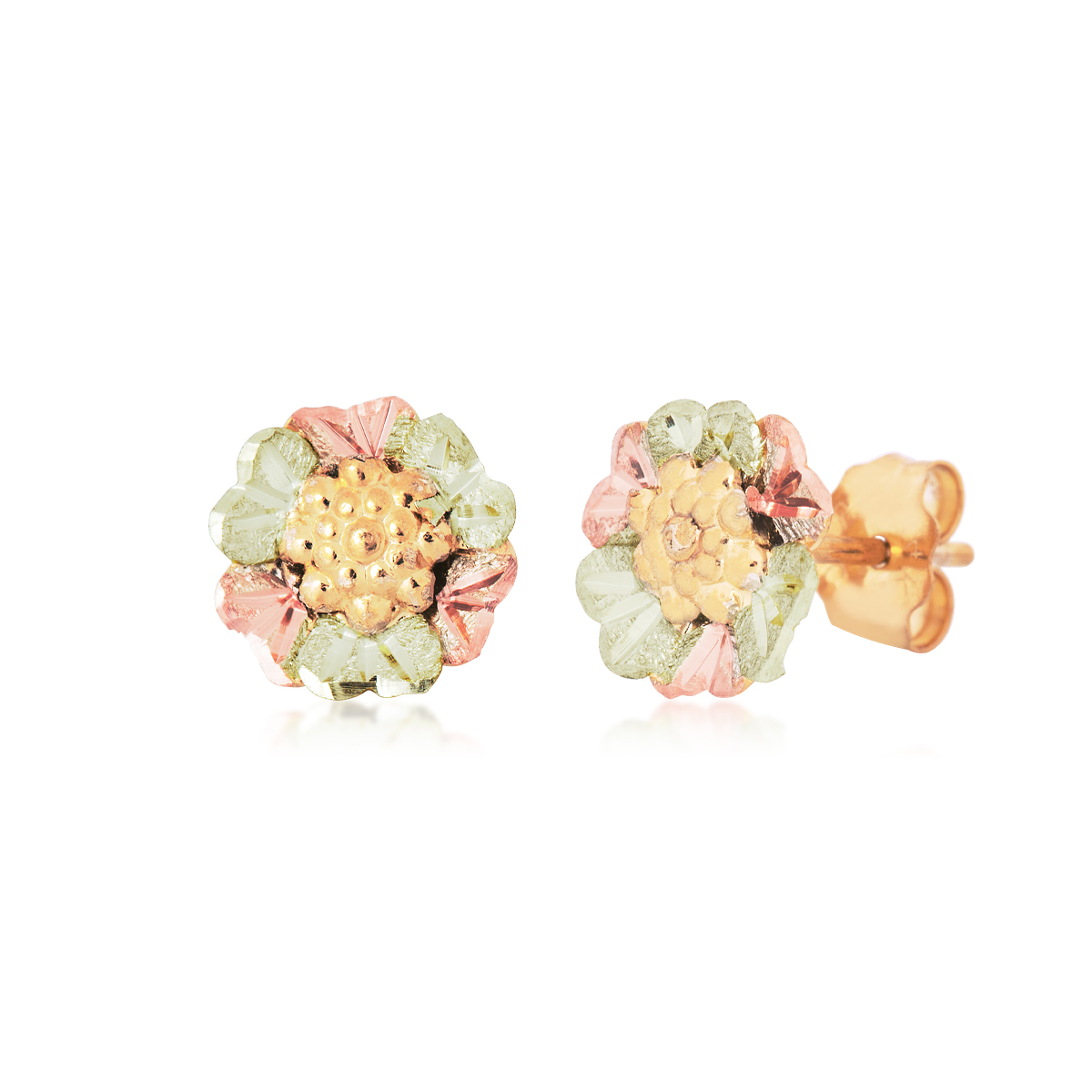 Landstrom's Black Hills Gold Grape Cluster Center Flower Stud Earrings in 10K Yellow Gold