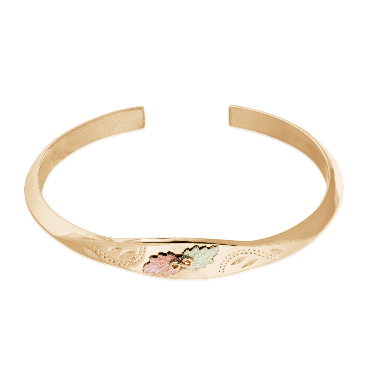 10K yellow gold Black Hills Gold double leaf knife edge cuff bracelet in 10K yellow gold