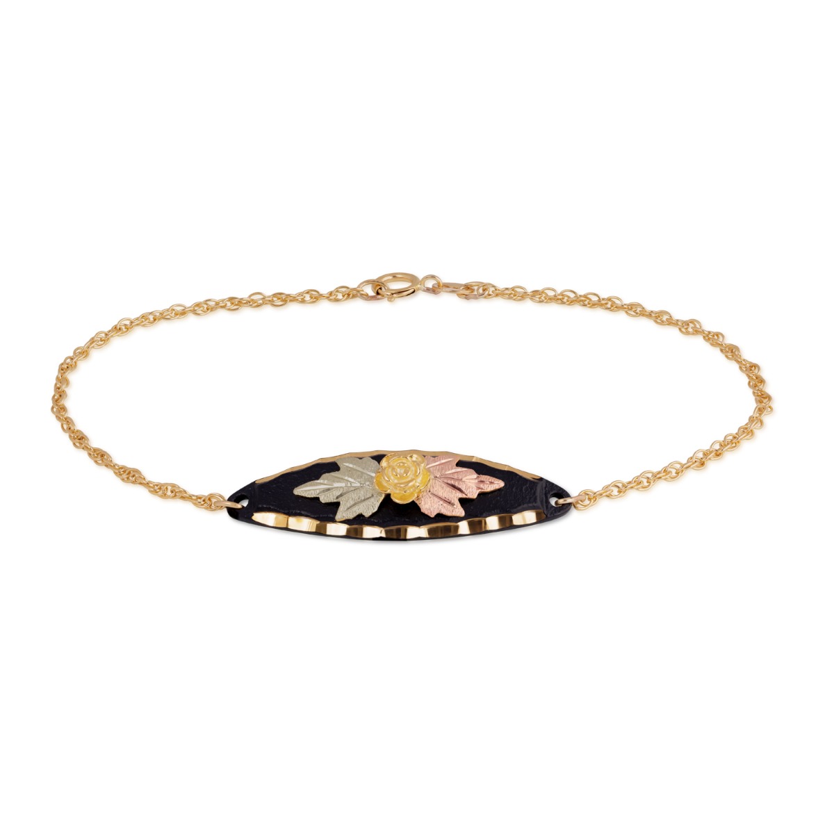 Landstrom's Black Hills Gold 7.5" Black Powder Coated Marquise Plate Bracelet in 10K Yellow Gold