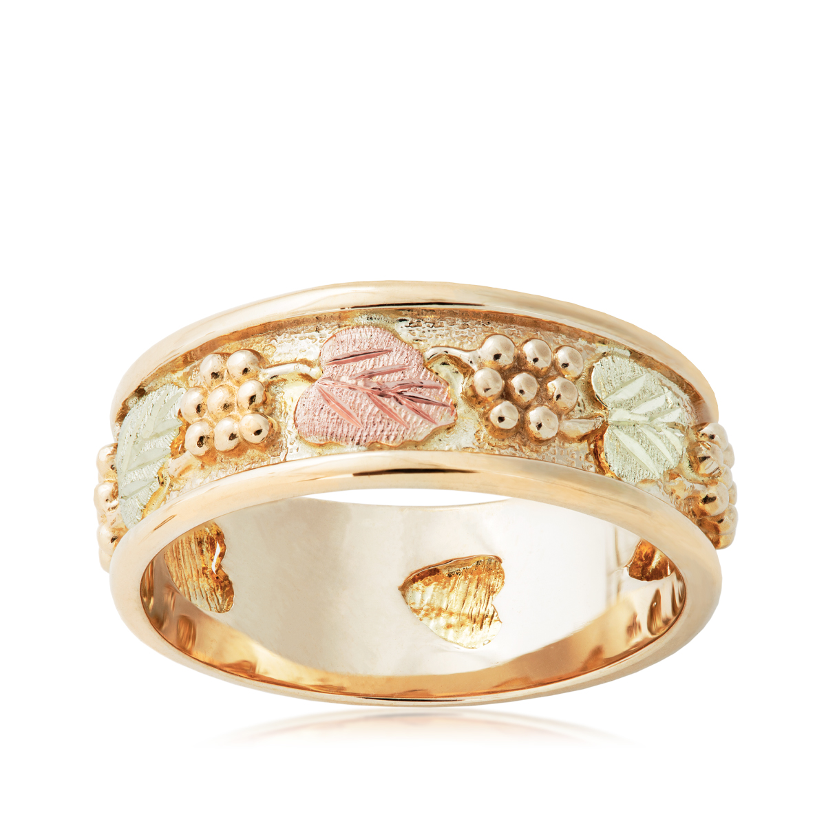 14K yellow gold Black Hills Gold leaf and grape eternity wedding ring