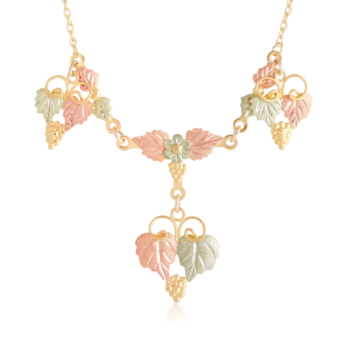 Landstrom's Black Hills Gold Leaf Station Necklace in 10K Yellow Gold