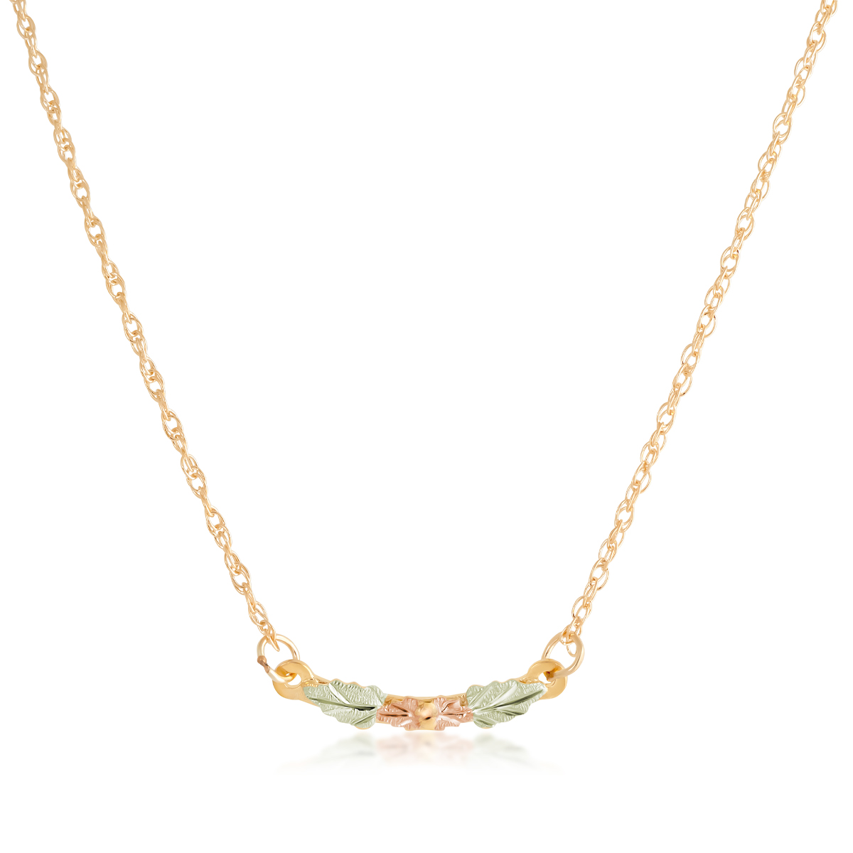 10K yellow gold Black Hills Gold leaf curved bar necklace