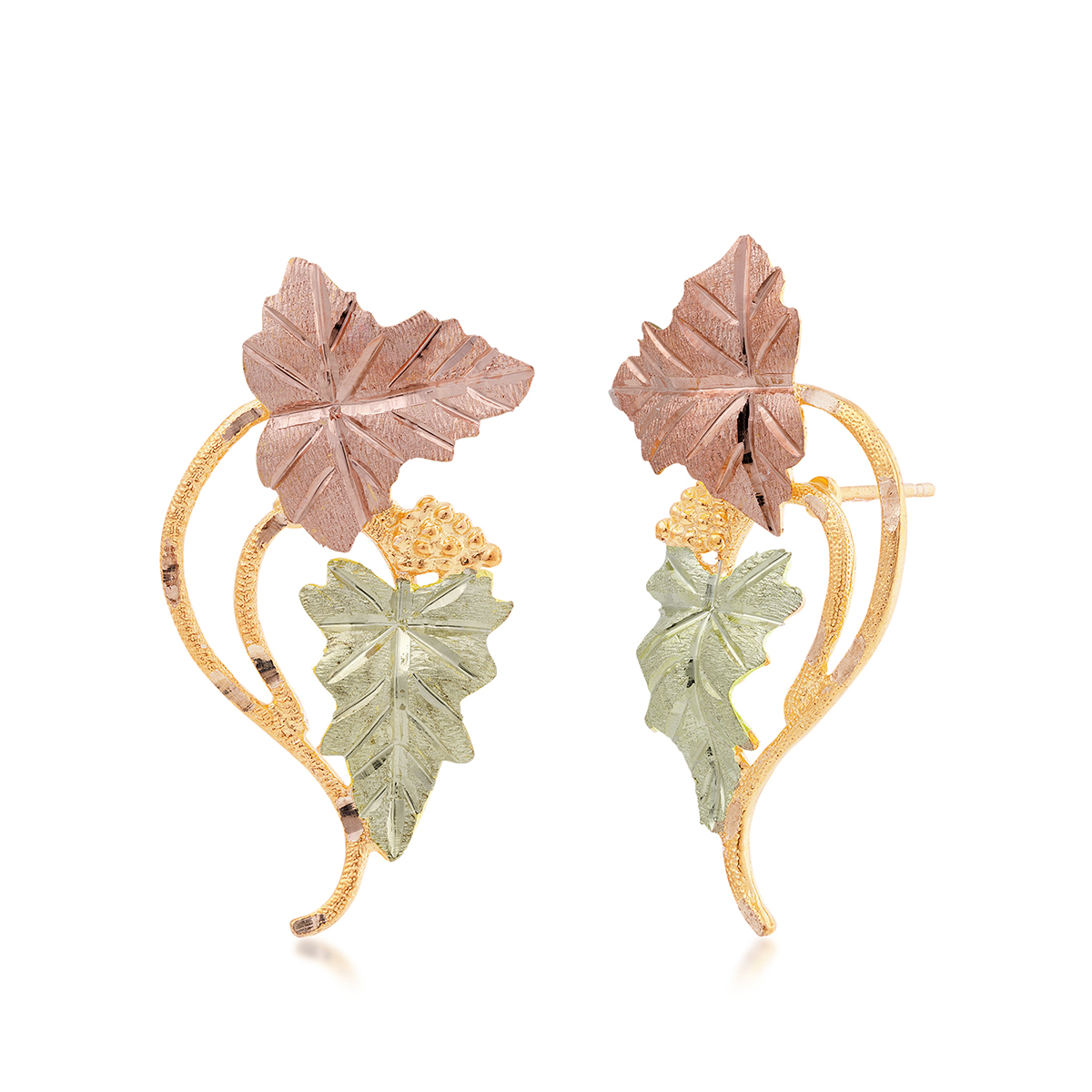 Landstrom's Black Hills Gold Diamond Cut Vine & Leaf Earrings in 10K Yellow Gold