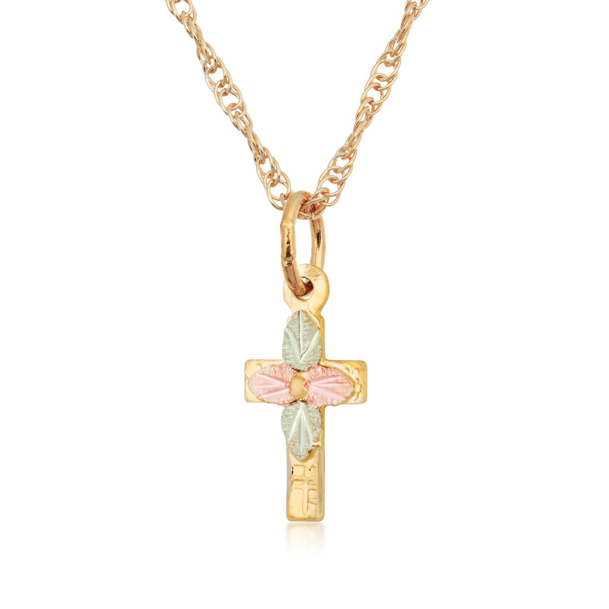 10K yellow gold Black Hills Gold small four leaf cross pendant