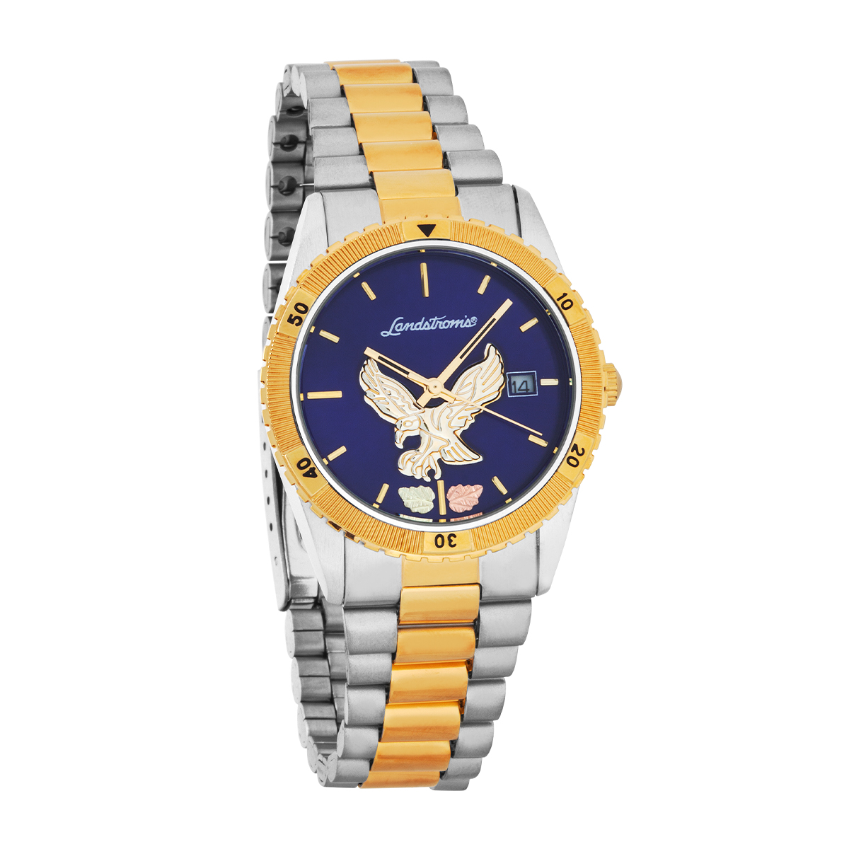 Black Hills Gold men's quartz white and gold-tone stainless steel watch with eagle blue dial