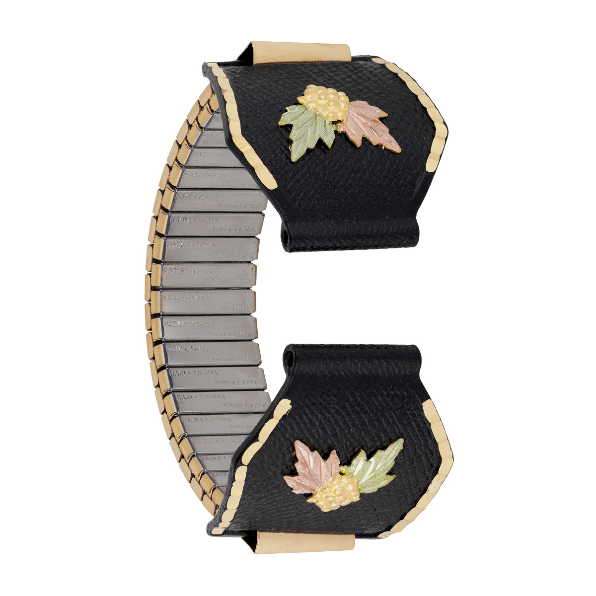 Landstrom's Black Hills Gold Men's Double Leaf & Grape Black Powder Coated Expansion Watch Band
