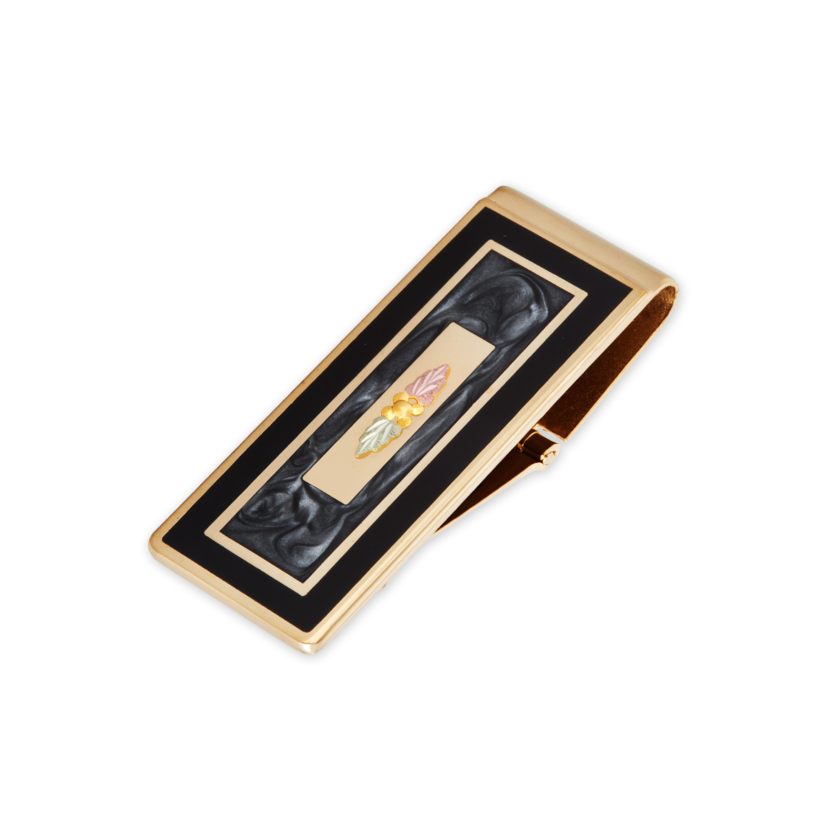 Landstrom's Black Hills Gold Double Leaf Black & Gray Enamel Money Clip