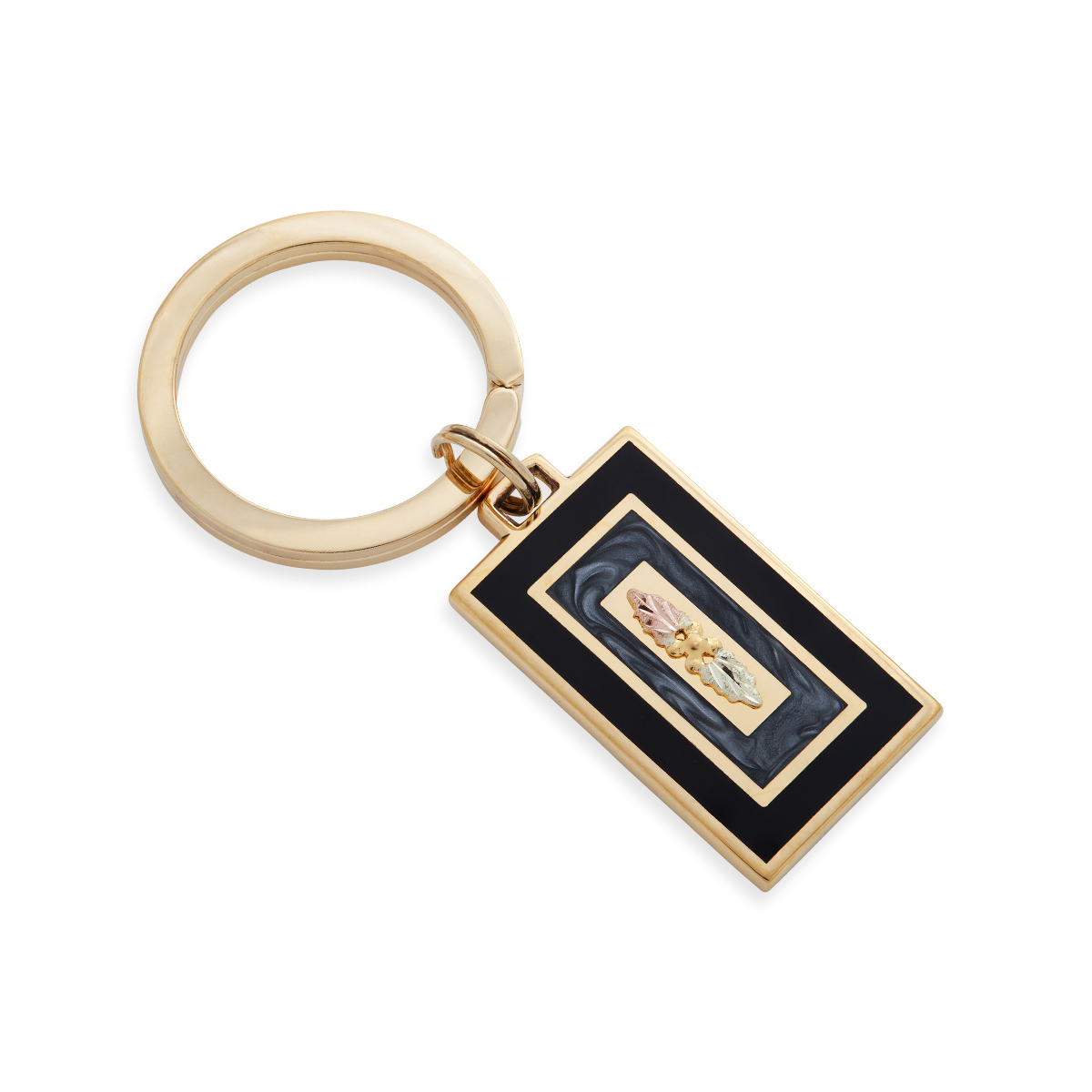 Landstrom's Black Hills Gold Double Leaf Black & Gray Enamel Keychain