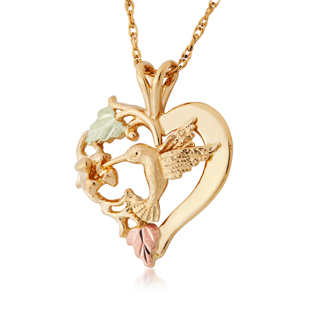 Landstrom's Black Hills Gold Hummingbird Heart Pendant in 10K Yellow Gold