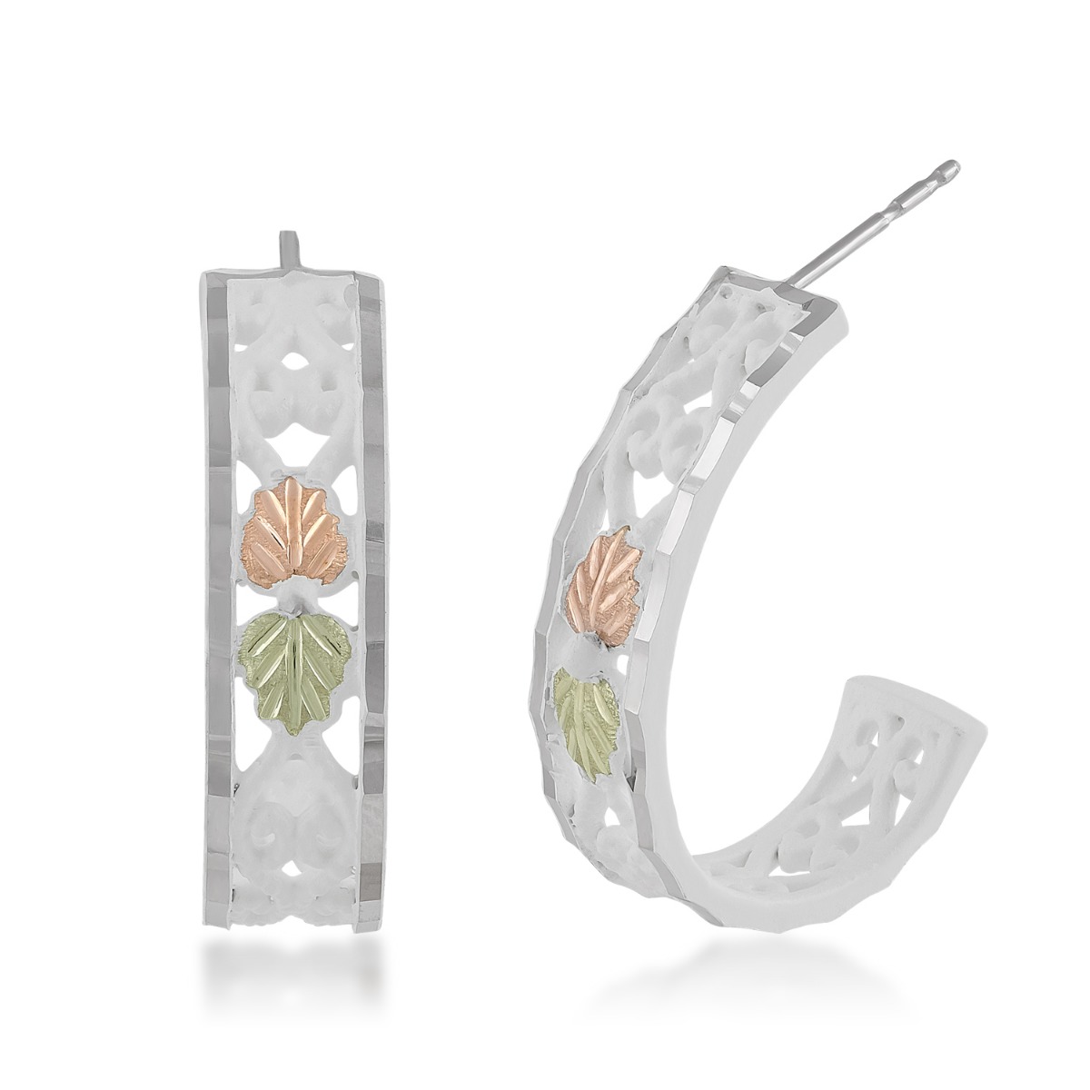 white powder coated Black Hills Gold J hoop earrings