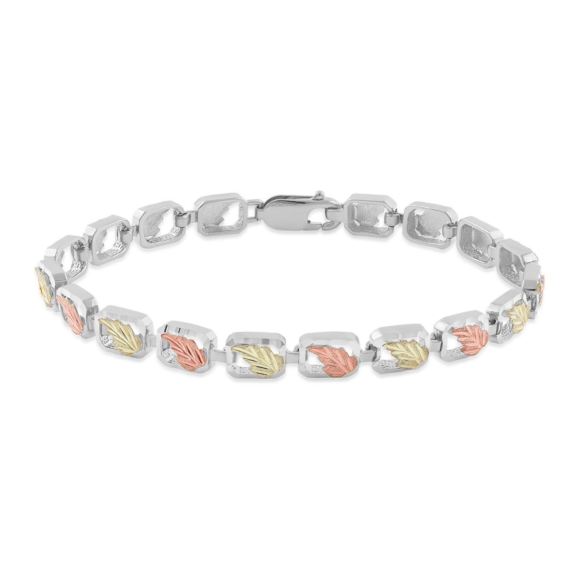 Black Hills Gold 7.25" Leaf Cut-Out Link Bracelet in Sterling Silver