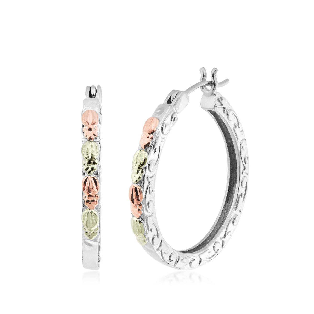 Black Hills Gold Textured Hoop Earrings in Sterling Silver