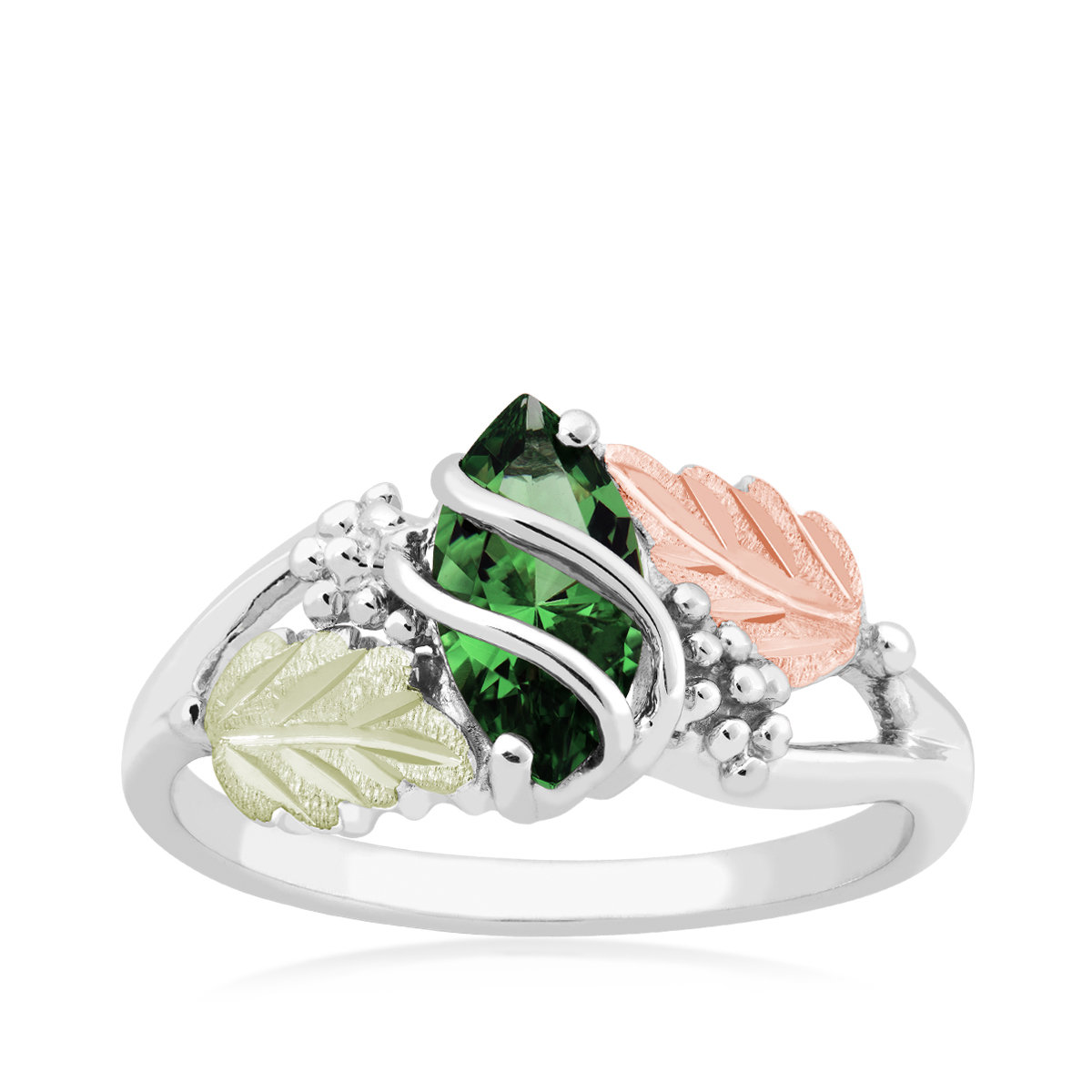 Landstrom's Black Hills Gold Synthetic Marquise Emerald Wire Ring in Sterling Silver