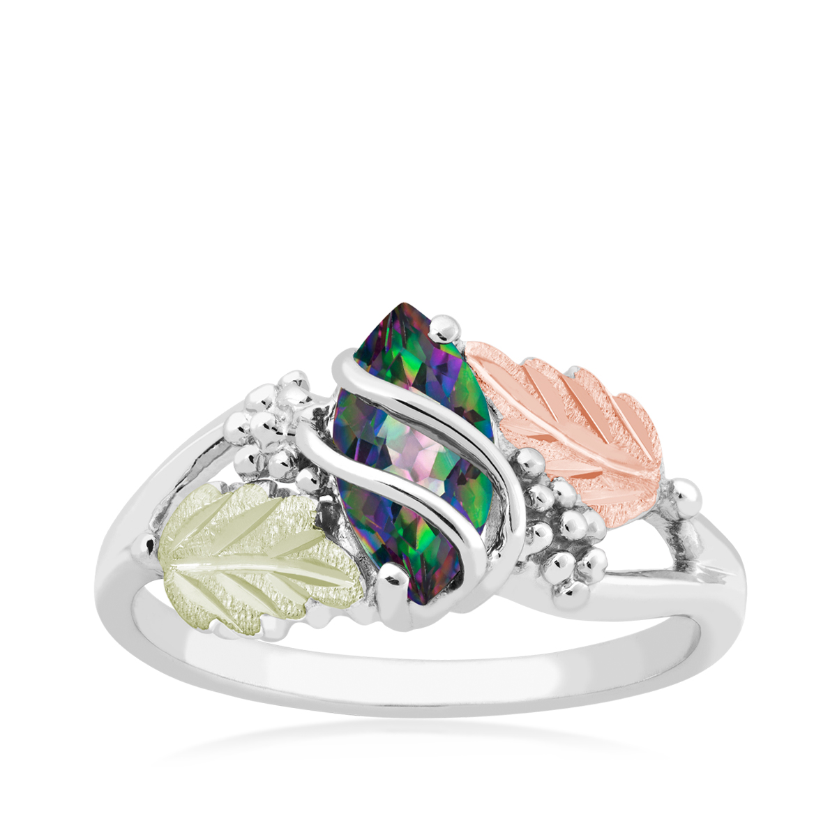 Landstrom's Black Hills Gold Marquise Mystic Fire Topaz Wire Ring in Sterling Silver