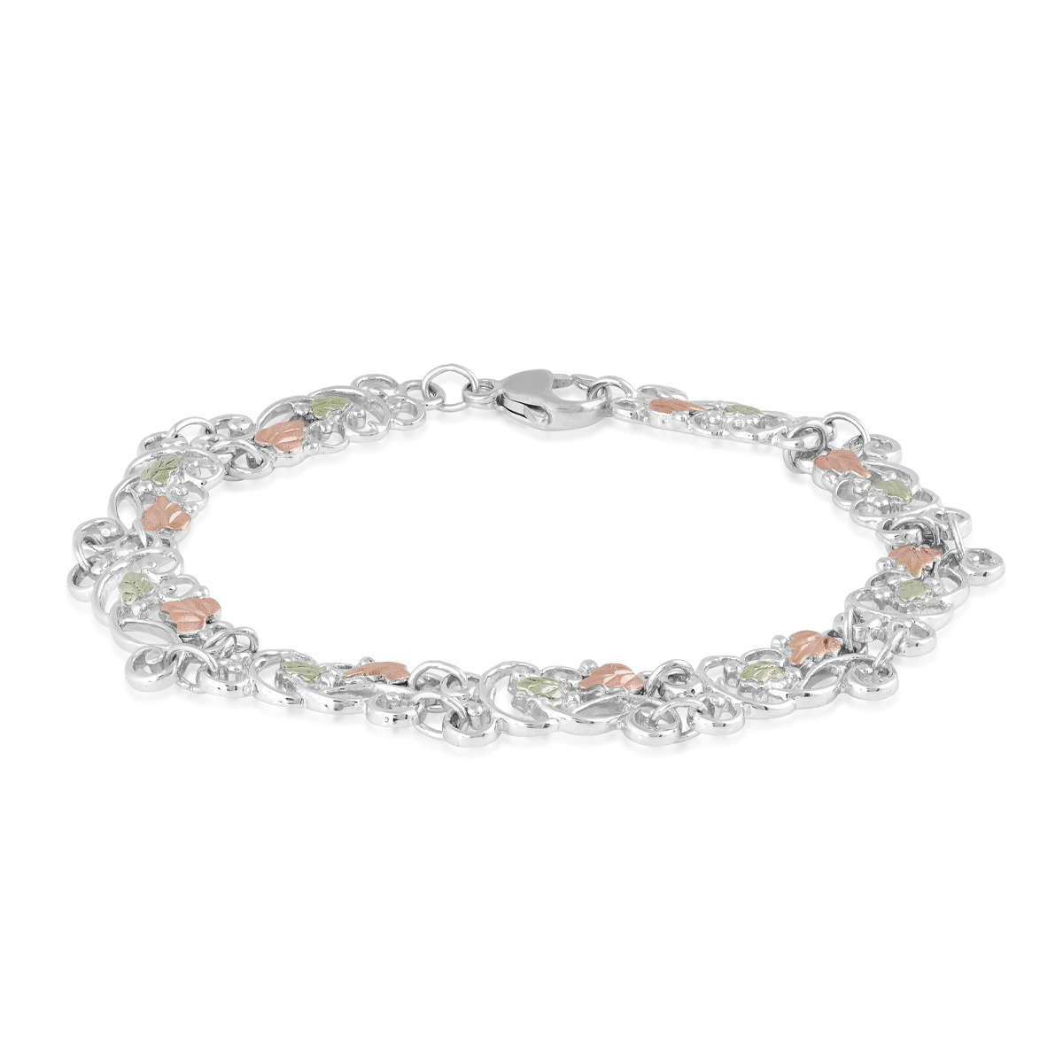 Black Hills Gold Filigree Leaf Link Bracelet in Sterling Silver