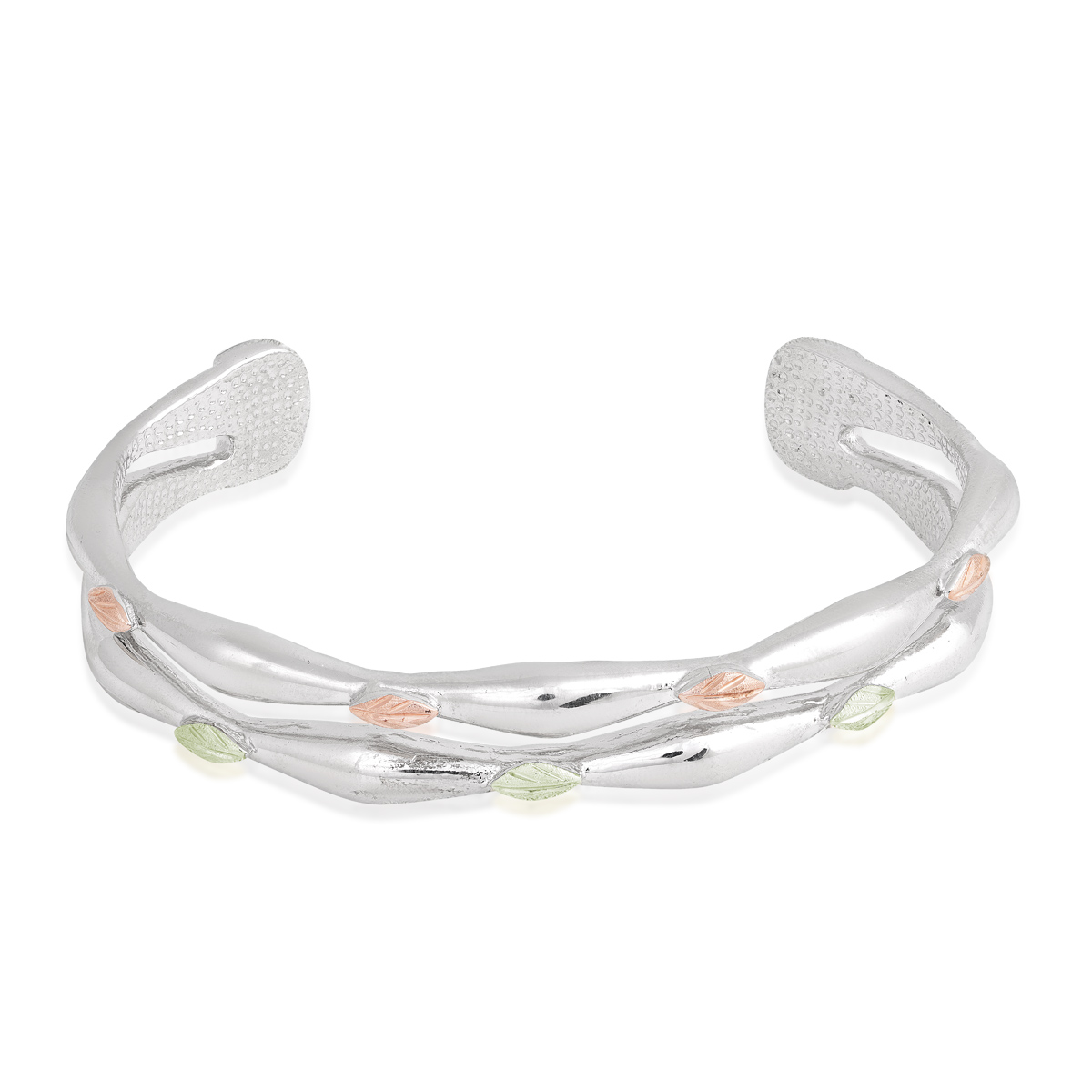 Black Hills Gold Double Vine & Leaf Cuff Bracelet in Sterling Silver
