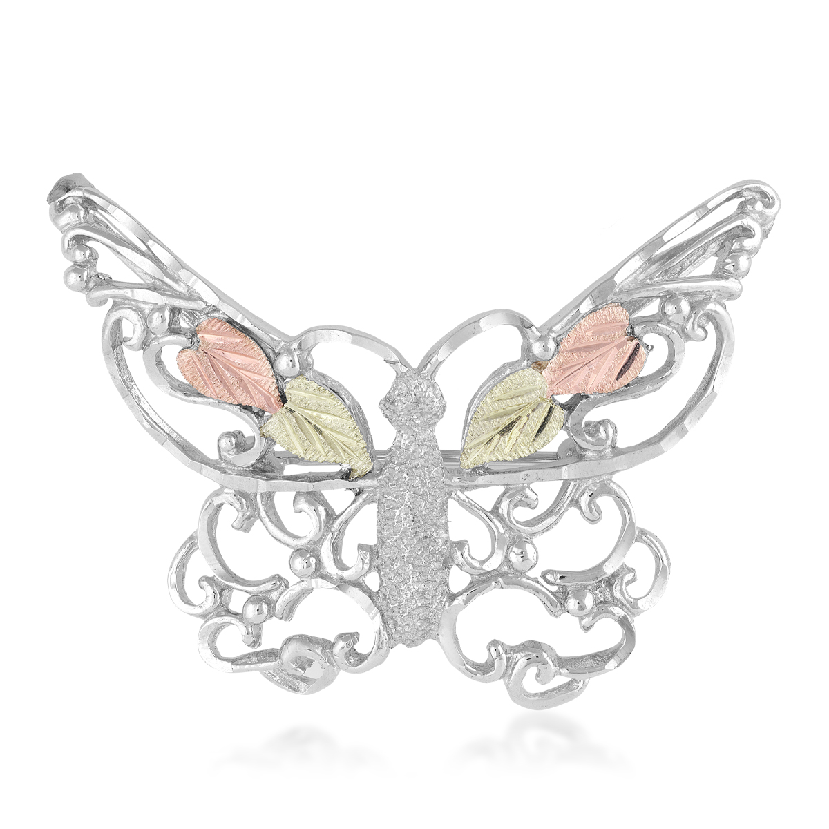 Landstrom's Black Hills Gold Diamond Cut Butterfly Brooch in Sterling Silver