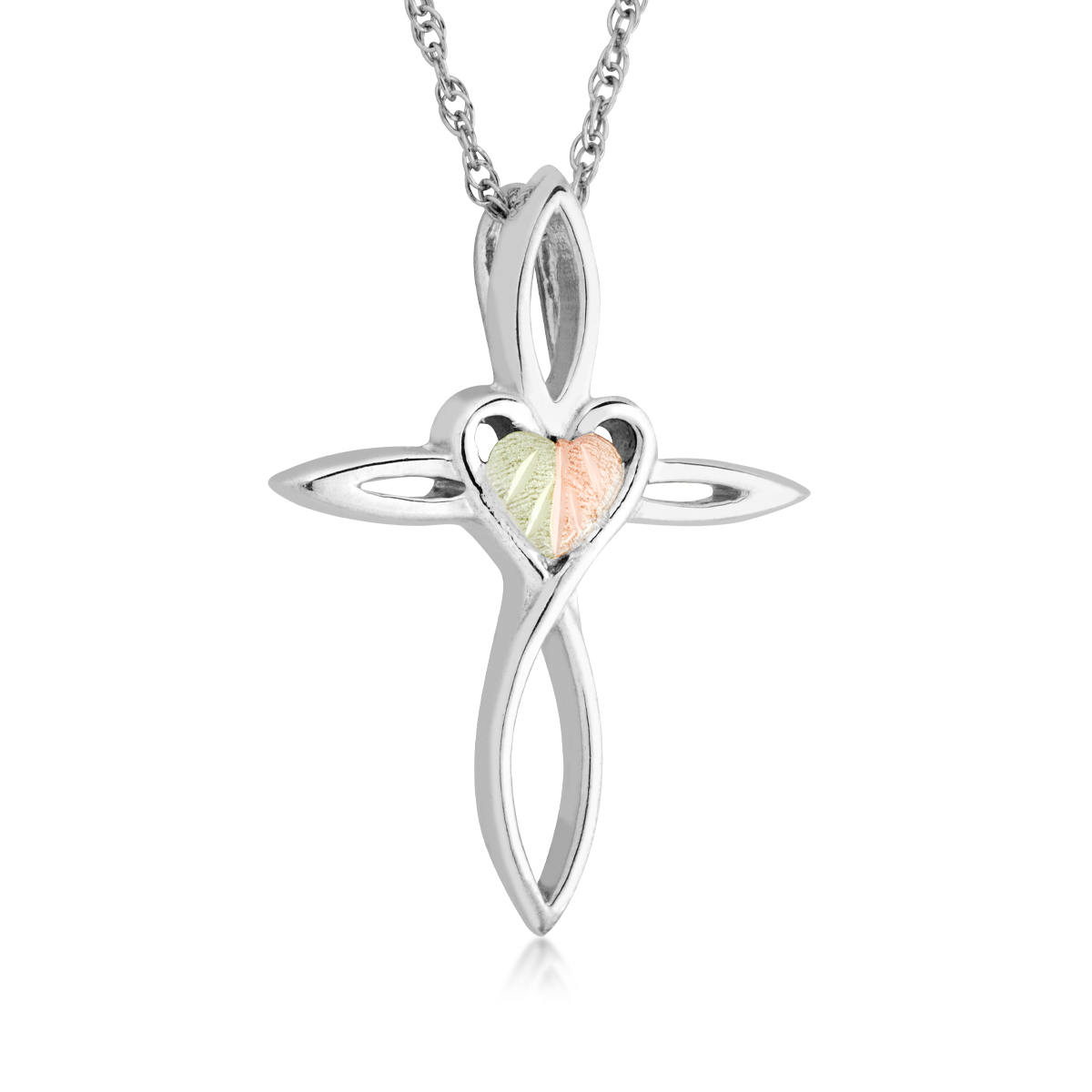 Landstrom's Black Hills Gold Heart Center Cross Pendant in Sterling Silver