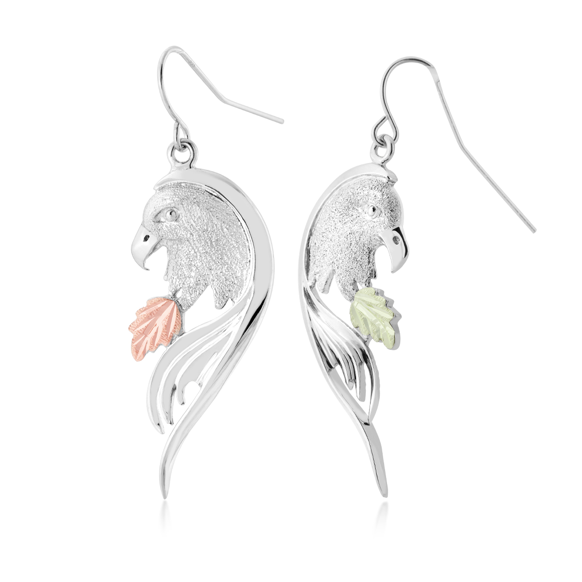 Black Hills Gold Eagle Head Dangle Earrings in Sterling Silver