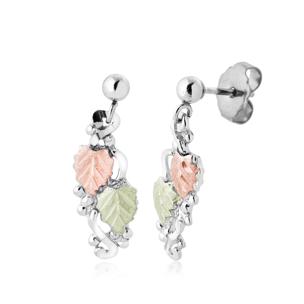 Black Hills Gold Diamond Cut Vine & Leaf Dangle Earrings in Sterling Silver