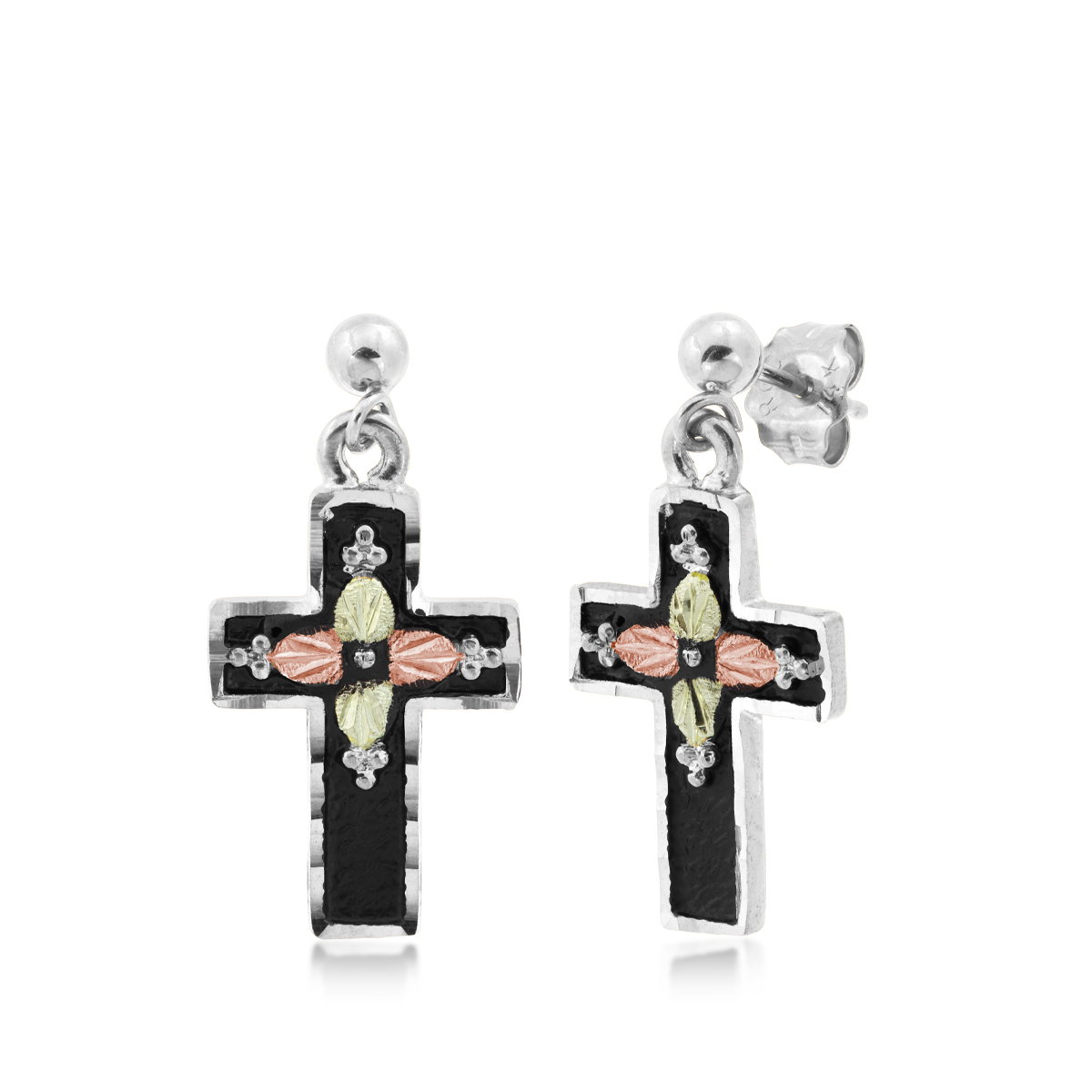 Black Hills Gold Antiqued Cross Dangle Earrings in Sterling Silver