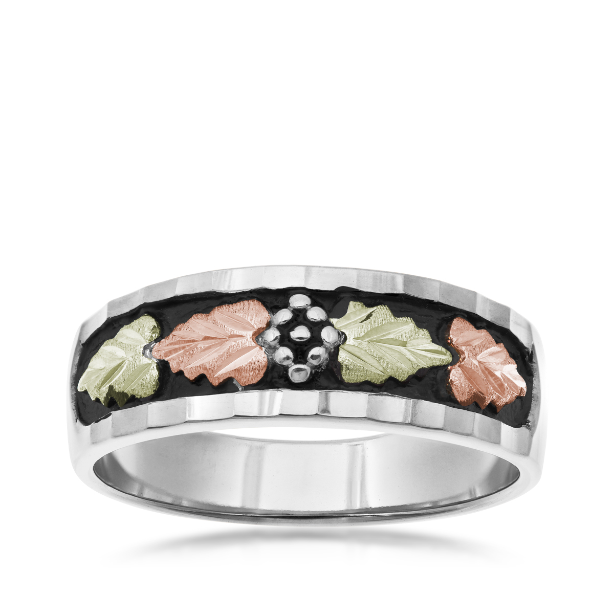 Landstrom's Black Hills Gold Men's Antiqued Diamond Cut Wedding Ring in Sterling Silver