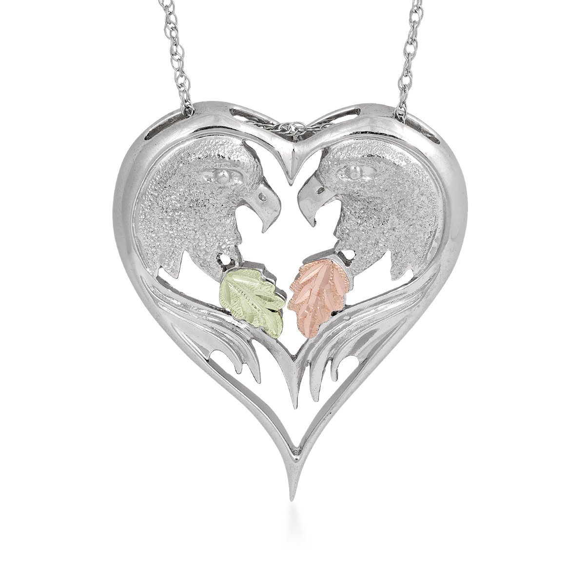 Black Hills Gold Eagle Heart Pendant in Sterling Silver