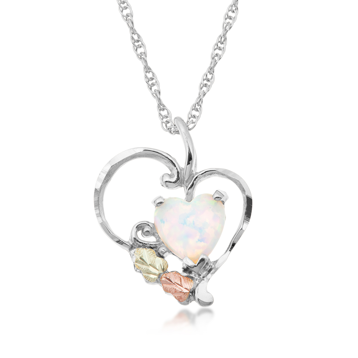 Black Hills Gold sterling silver heart opal pendant