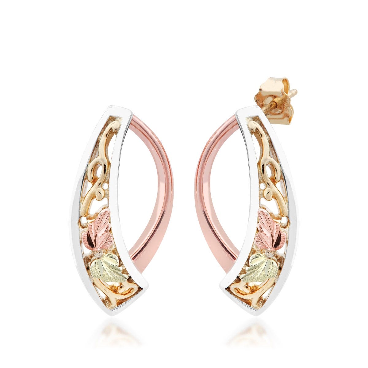 sterling silver and 10k yellow gold and pink gold Black Hills Gold drop earrings