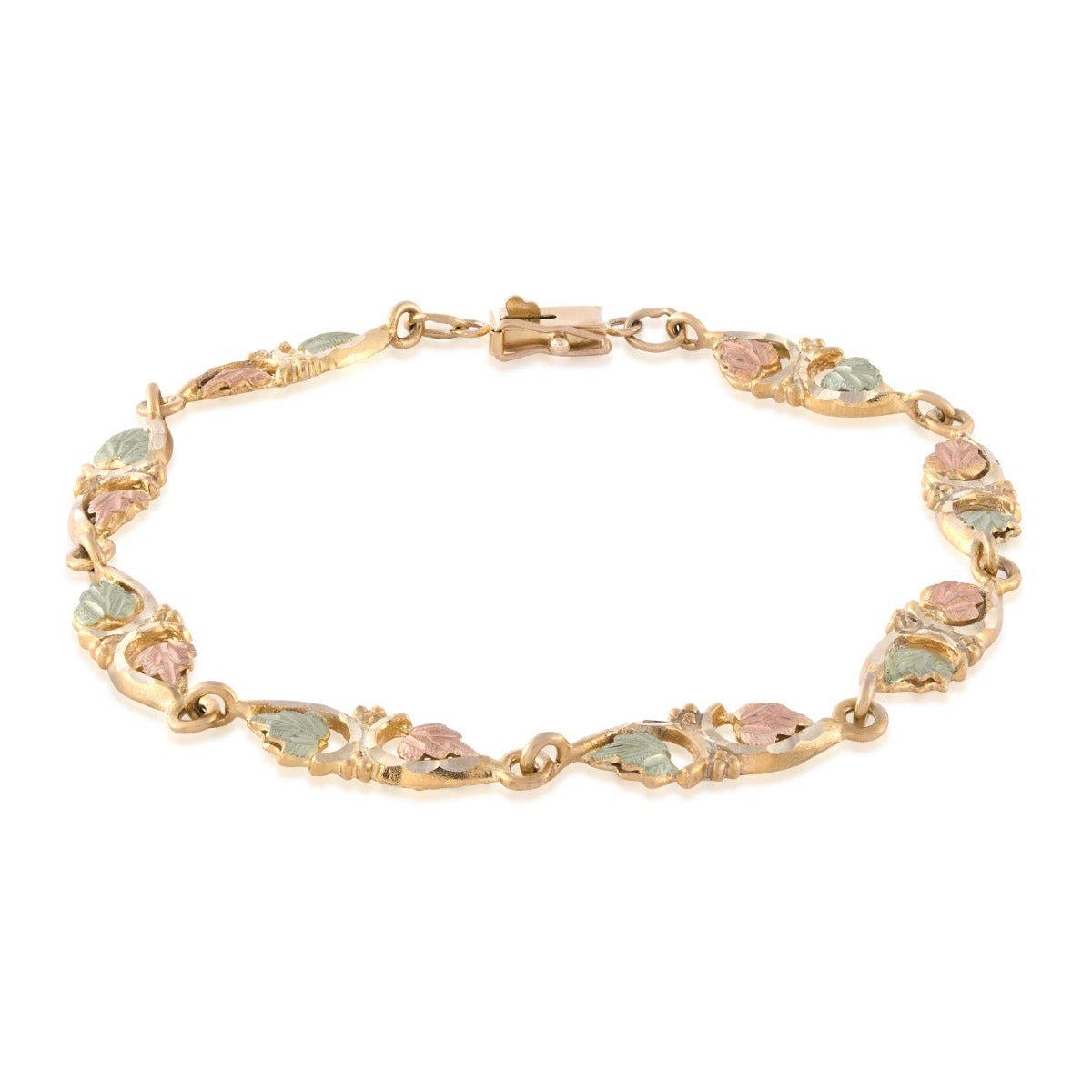 Mt. Rushmore Black Hills Gold 8" Diamond Cut Grapevine & Leaf Link Bracelet in 10K Yellow Gold