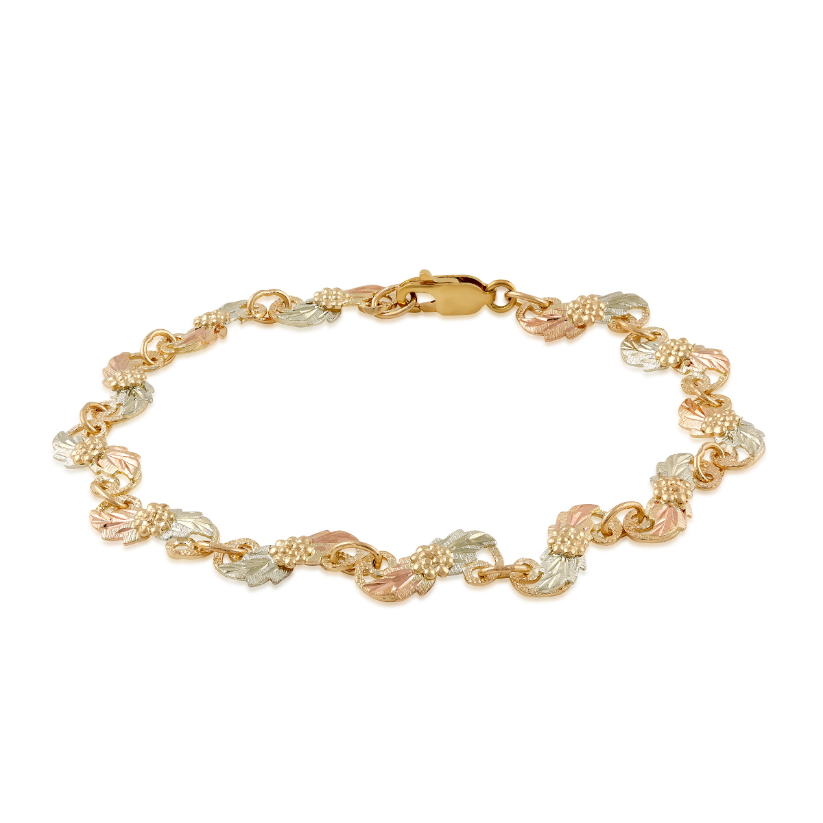 Mt. Rushmore Black Hills Gold 7.5" Leaf & Grape Cluster Link Bracelet in 10K Yellow Gold