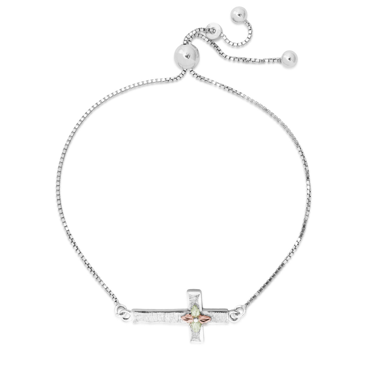 sterling silver Black Hills Gold textured cross bolo bracelet