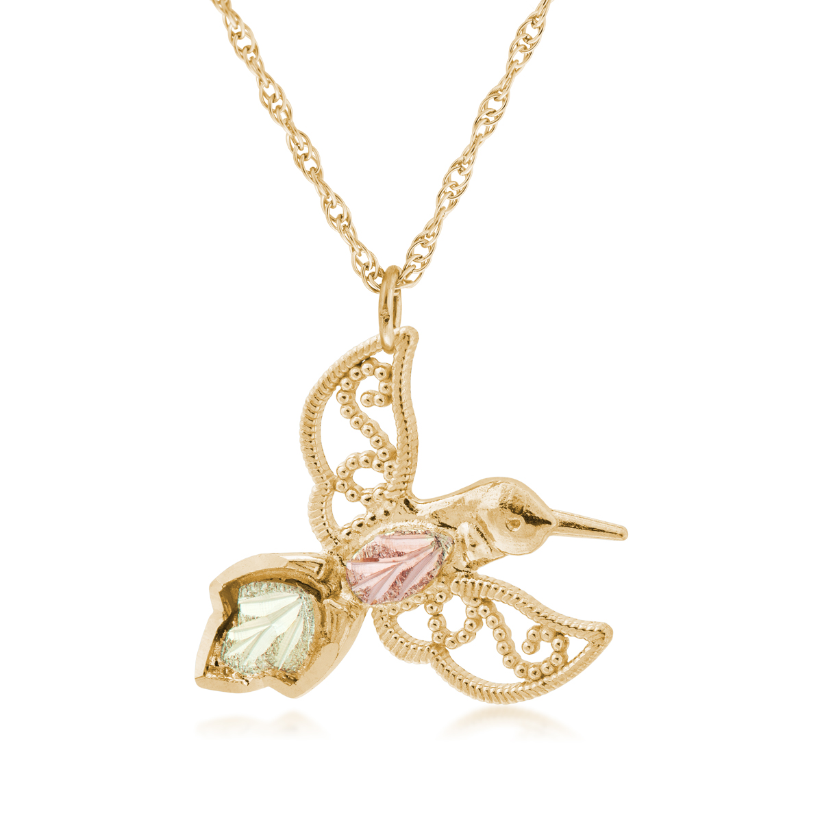 Black Hills Gold Milgrain Hummingbird Pendant in 10k yellow gold 
