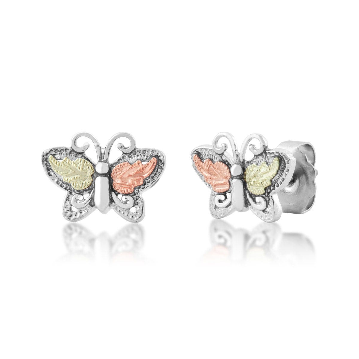 Mt. Rushmore Black Hills Gold Small Butterfly Earrings in Sterling Silver