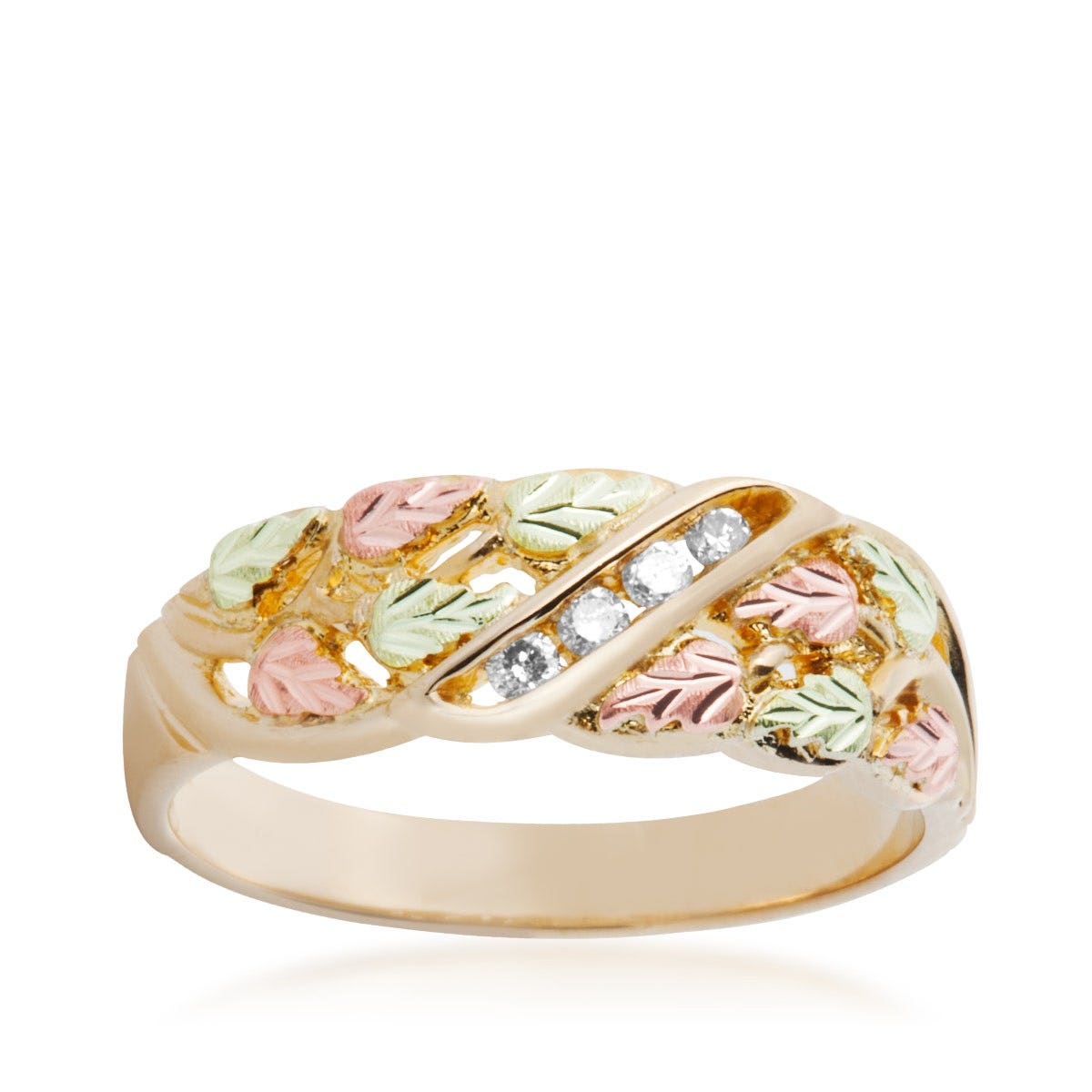 Mt. Rushmore Black Hills Gold Men's 1/8 ct. tw. Diamond Diagonal Channel Set Wedding Ring in 10K Yellow Gold