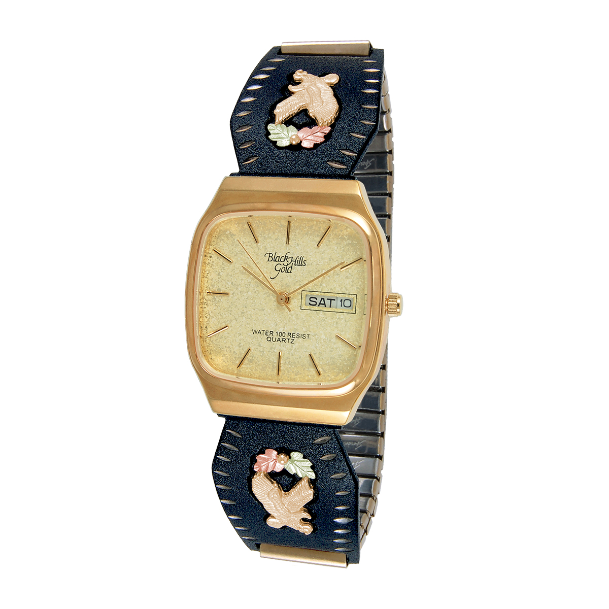 Mt. Rushmore Black Hills Gold Men's Quartz Gold-Tone Stainless Steel Eagle Watch with Champagne Dial & Powder Coated Band