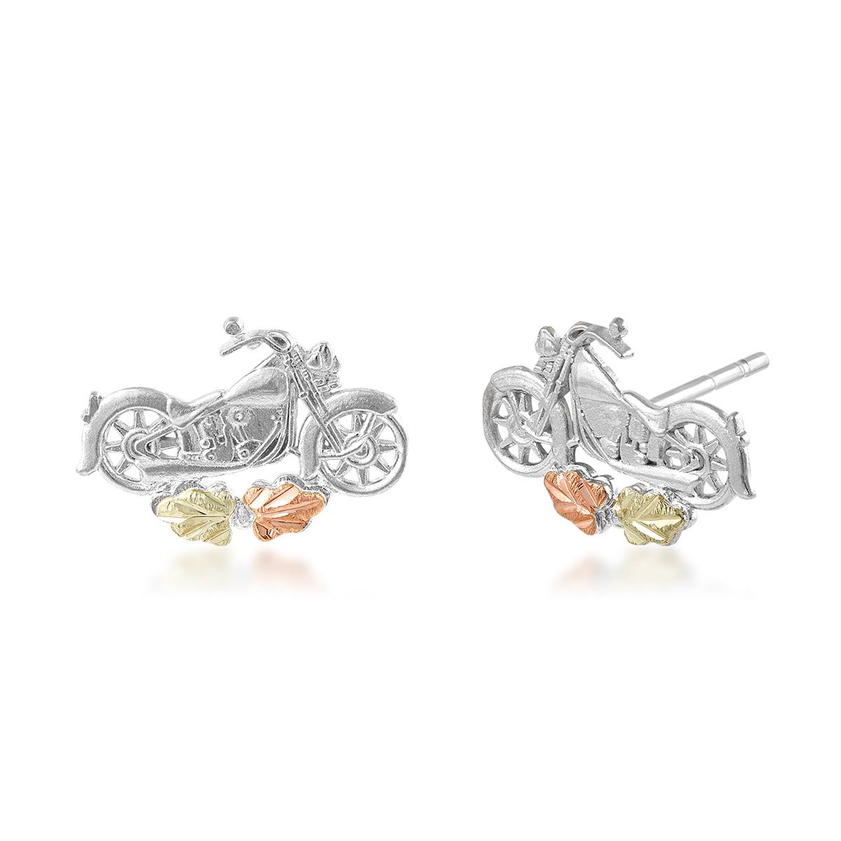 Mt. Rushmore Black Hills Gold Motorcycle Earrings in Sterling Silver