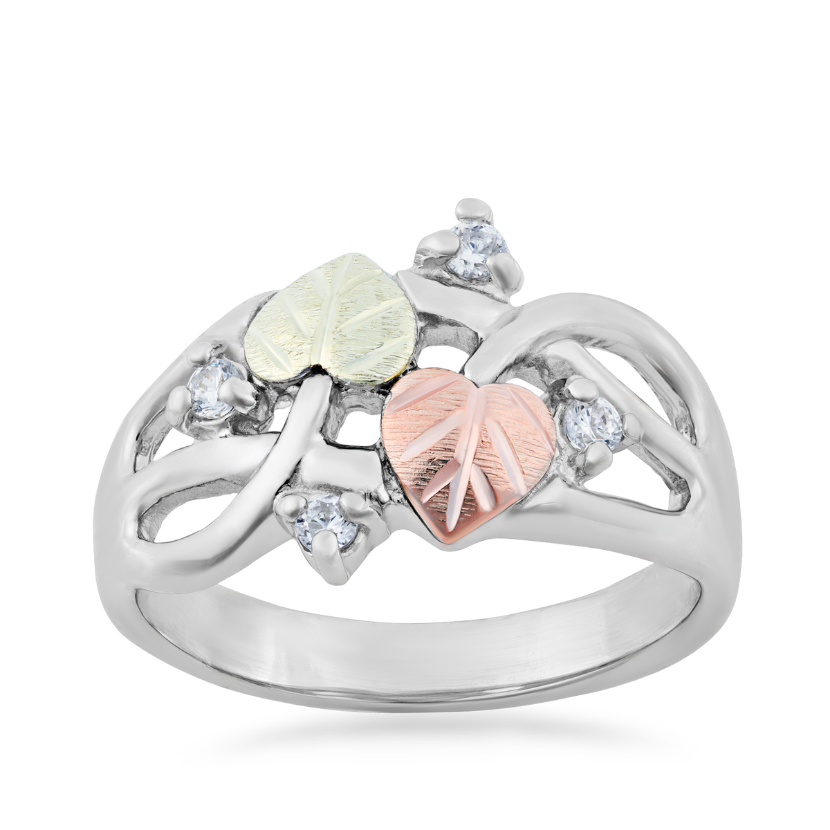 Mt. Rushmore Black Hills Gold Cubic Zirconia & Leaf Ring in Sterling Silver