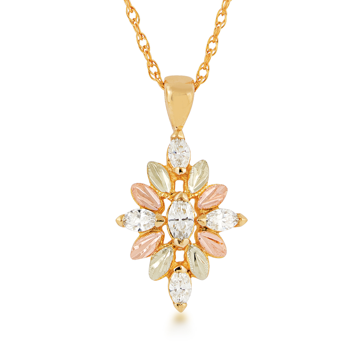 Landstrom's Black Hills Gold 1/2 ct. tw. Marquise Diamond Floral Pendant in 10K Yellow Gold